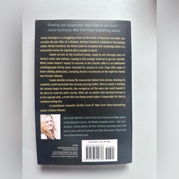 Verity by Colleen Hoover Book - Picture 2 of 2